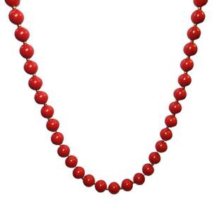 Vintage Bright Red Ball Beaded Gold Tone Layering Statement Necklace 24.5"